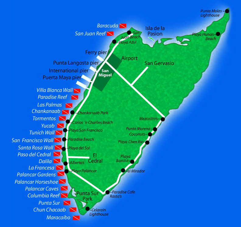 Cozumel Dive Site Map